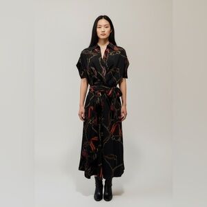 Lauren by Ralph Lauren black label- Cache Black and Gold Chain Print Midi- NWT